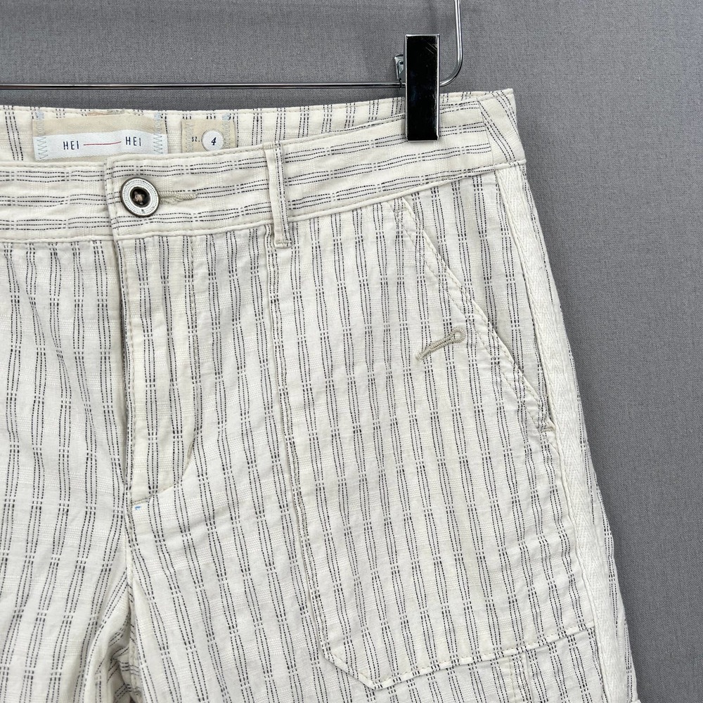 ANTHROPOLOGIE HEI HEI Pants Womens 4 Off White Cotton Striped Pant Wander Cargo - Picture 6 of 13
